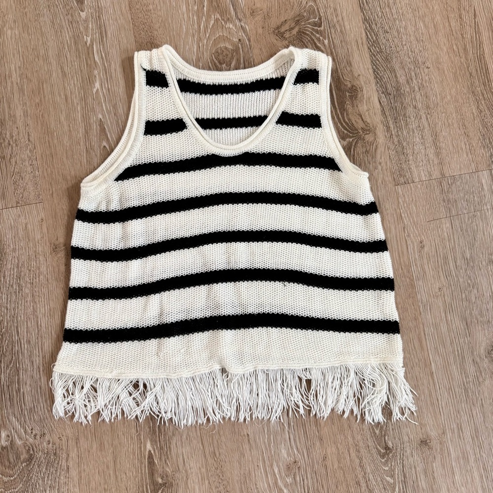 Striped Fringe Knit Tank Top